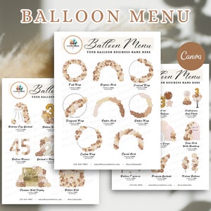 BOHO BALLOON MENU, Szablon makiety balonu, Edytowalna lista cen balonów, Dekoracje balonowe, Artysta balonowy, Dekoracje na imprezy, Menu biznesowe balonowe