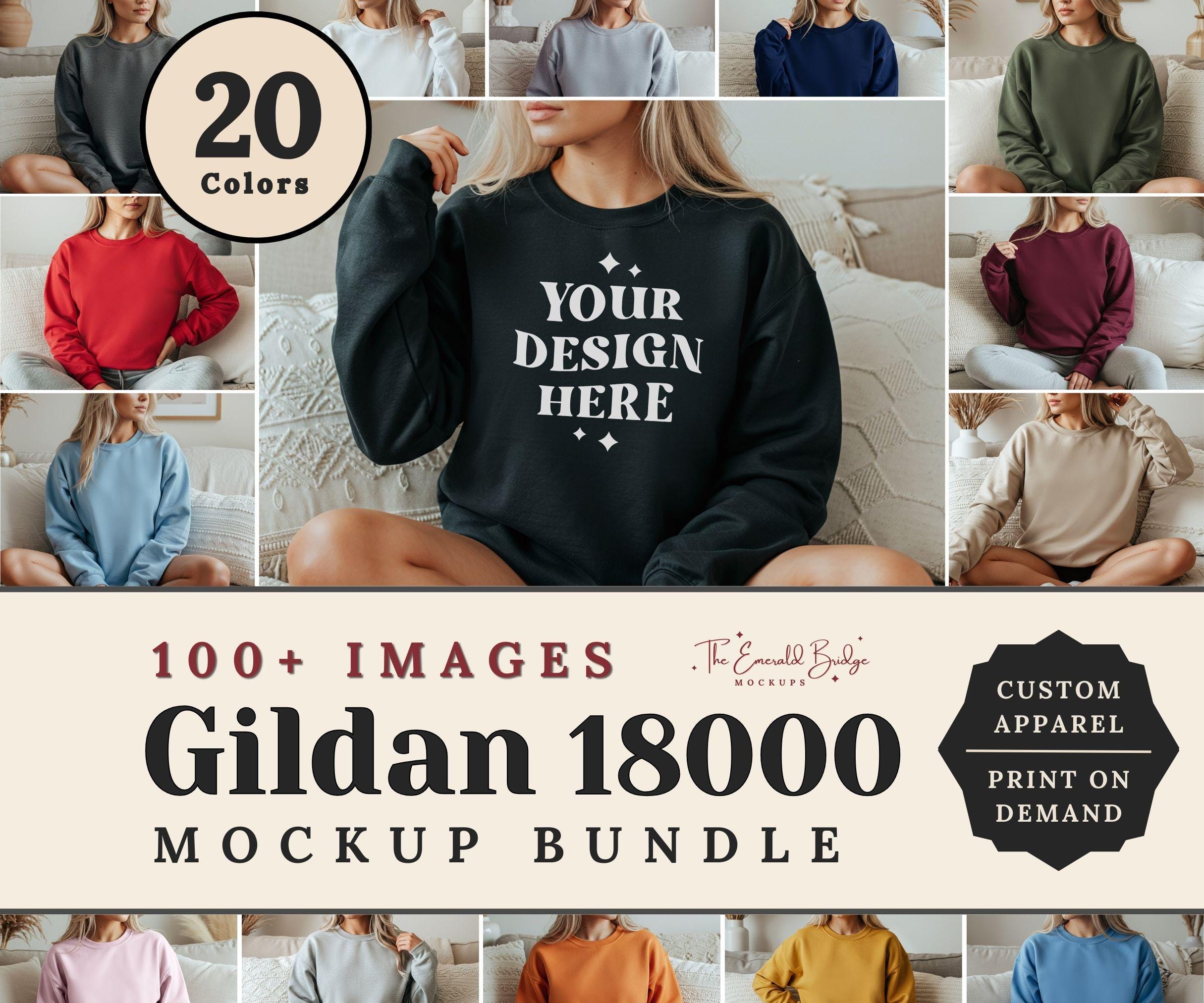 Gildan 18000 Mockup Bundle, Sweatshirt G180 Crewneck Mock-up Bundle, Model Mockup, Neutral Casual Simple Oversized Gildan 18000 Mocks Bundle