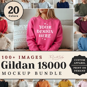 Gildan 18000 Mockup Bundle, Sweatshirt Crewneck Mockup Bundle Print On Demand, Apparel Mockup Bundle, Gildan Mockup Bundle, Instant Download
