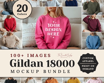 Gildan 18000 Mockup Bundle, Sweatshirt Crewneck Mockup Bundle Print On Demand, Apparel Mockup Bundle, Gildan Mockup Bundle, Instant Download