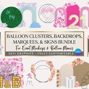 EVENT MOCKUP BUNDLE, Balloon Menu & Balloon Mockup Elements, Event Decor, Editable Balloon Garland, for Price List, Balloon Artist, Canva