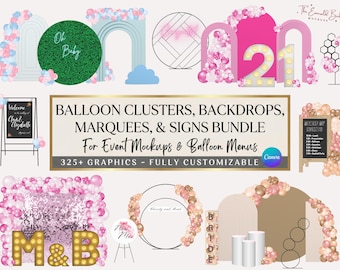 EVENT MOCKUP BUNDLE, Balloon Menu & Balloon Mockup Elements, Event Decor, Editable Balloon Garland, for Price List, Balloon Artist, Canva