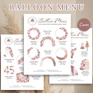 CARDÁPIO DE BALÕES BOHO, Modelo de mockup de balões, Lista de preços de balões editável, Decoração de balões, Artista de balões, Decoração de eventos, Cardápio de negócios de balões