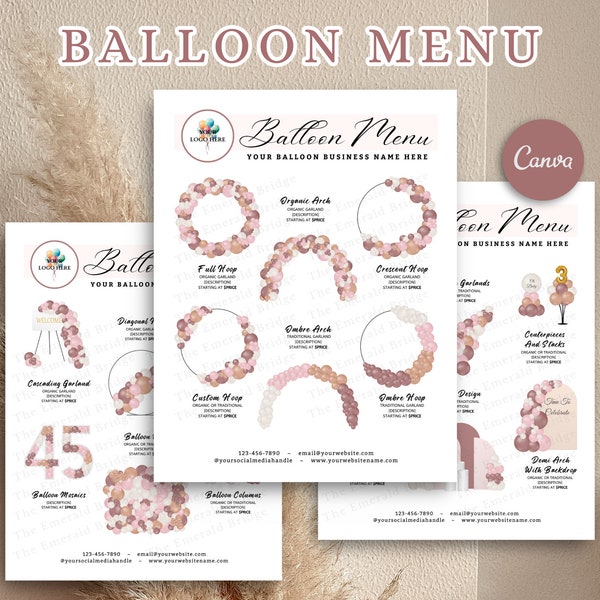 BOHO BALLOON MENU, Balloon Mockup Template, Editable Balloon Price List, Balloon Decor, Balloon Artist, Event Decor, Balloon Business Menu