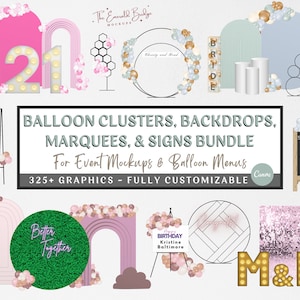EVENT MOCKUP BUNDLE, Balloon Menu & Balloon Mockup Elements, Event Decor, Editable Balloon Garland, for Price List, Balloon Artist, Canva
