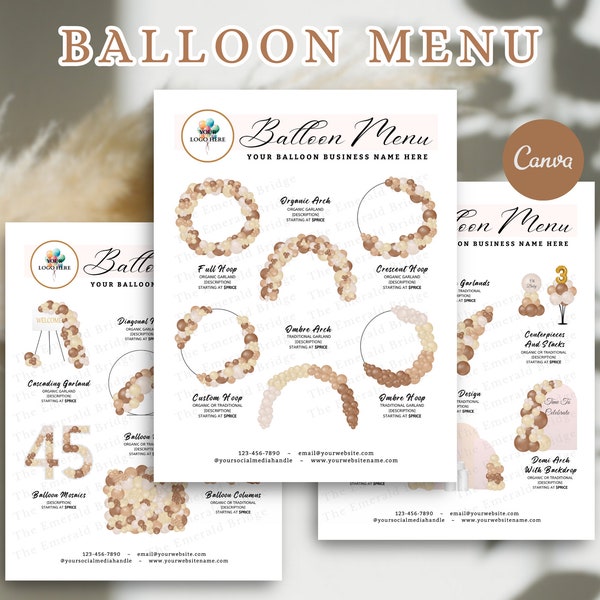 BOHO BALLOON MENU, Modello Mockup Palloncino, Listino Prezzi Palloncino Modificabile, Decorazione Palloncino, Artista Palloncino, Decorazione Evento, Menu Aziendale Palloncino