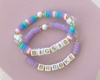 Big Sis Bracelet Set Cool Pastel Girls Personalized Bracelet Big Sister Bracelet Girls Name Bracelet Big Sister Gift Big Sis Announcement