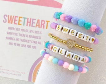 SWEETHEART Personalized Valentines Day Bracelet for Kids Valentines Day Gift Valentines Day Jewelry for Girls Customized Valentine Bracelets