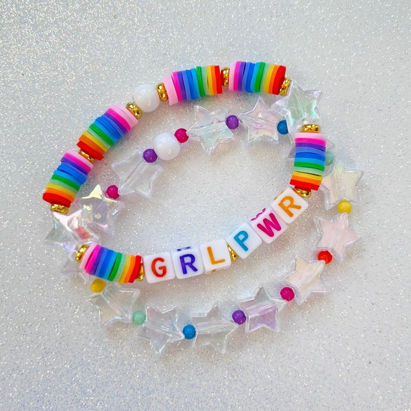 Kids Girl Power Rainbow Bracelet Personalized Bracelet for Girl Power Jewelry for Girl Gift Strong Girl Power Custom Word Bracelet Set