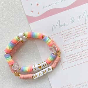 Juego de pulseras a juego para el primer día de clases, para mamá y para mí, regalo personalizado para el primer día de jardín de infantes para mamá e hija y mini pulsera