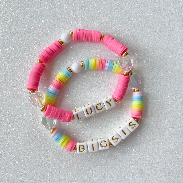 Big Sis Bracelet Set Warm Pastel Girls Personalized Name Bracelet Big Sister Customized Name Bracelet Big Sister Gift Big Sis Announcement