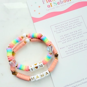 First Day of School Mom and Me Matching Bracelet Set Personalized Mommy Daughter First Day of Kindergarten Gift for Mama and Mini Bracelet