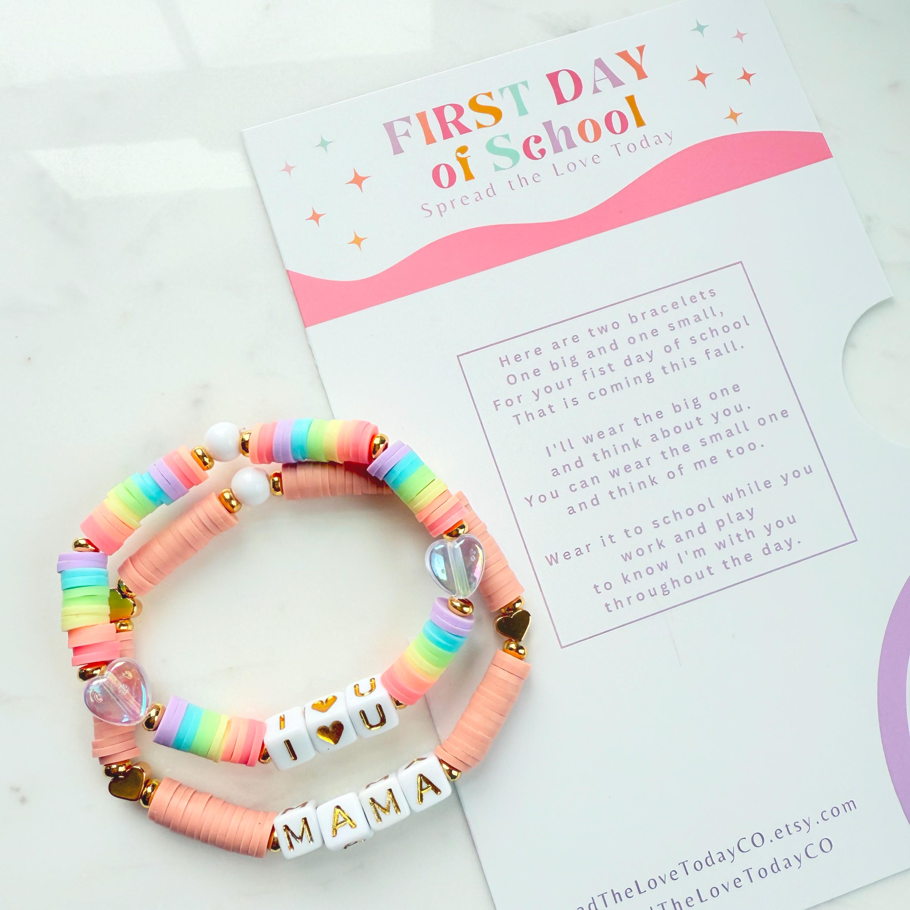 First Day of School Mom and Me Matching Bracelet Set Personalized Mommy Daughter First Day of Kindergarten Gift for Mama and Mini Bracelet