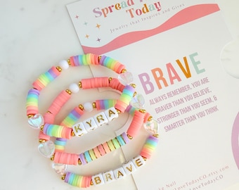 Kids Brave Personalized Bracelet Set Girl Gift for Brave Girl Custom Name Bracelet for Kids Encouragement Gift for Strong Girl Courage Gift