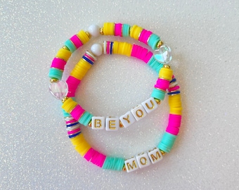 Ensemble de bracelets personnalisés pour la rentrée des classes, maman et moi, bracelets pour la rentrée scolaire, cadeau de la maternelle pour les enfants d'âge préscolaire, bracelets maman et moi
