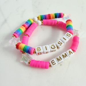 Big Sis Bracelet Set Rainbow Girls Personalized Bracelet Big Sister Bracelet Gift Big Sis Name Jewelry Big Sister Little Sister Gift Set