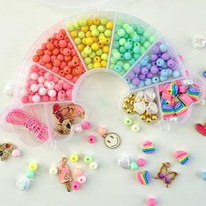 Rainbow Charm Bracelet Making Kit for Kids Valentines Gift DIY Jewelry Gift Set Pastel Bead Kit for Girls Craft Kit Birthday Gift Activity