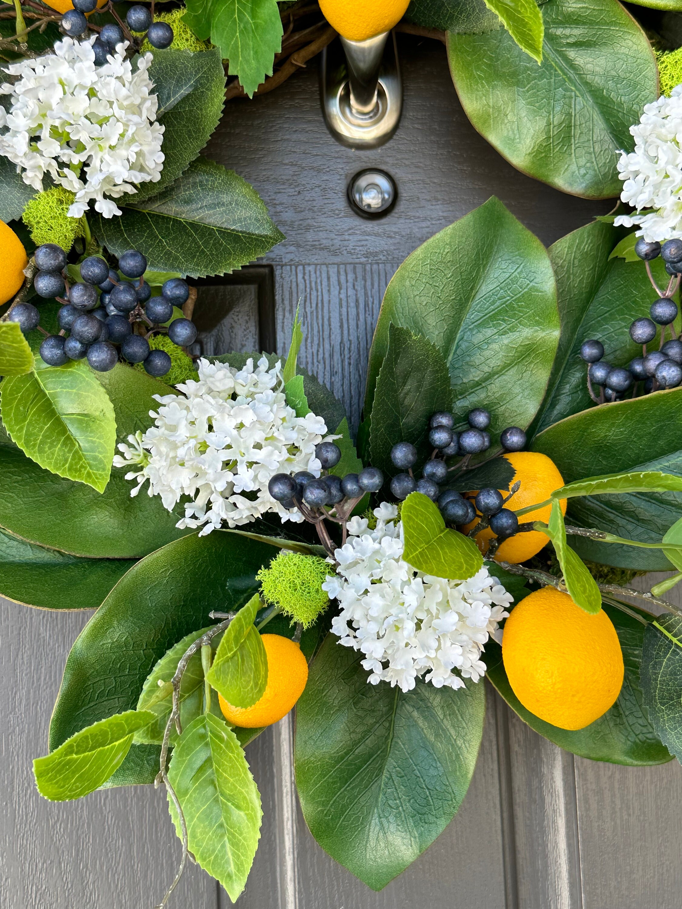 Spring and Summer Wreath for Front Door, Faux Lemons, Blueberries and ...