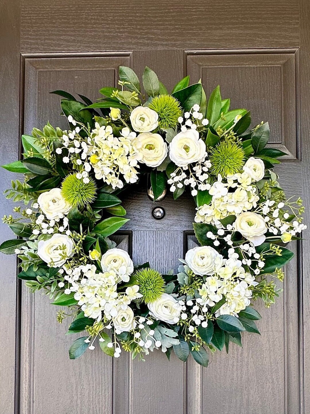 Spring and Summer Wreath, White Wreath, Front Door Wreath, Hydrangea ...