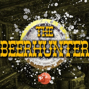 May include: A vintage-style image with a yellow and white splatter effect. The text "THE BEERHUNTER" is in a bold, yellow font. The image has a rustic, antique feel.