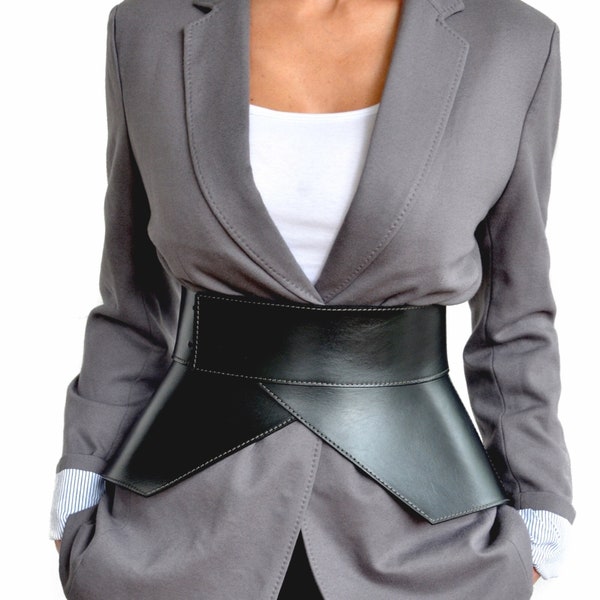 XXS-5XL Black leather corset belt Peplum Belt Wide waist belt Custom Made to Your Size