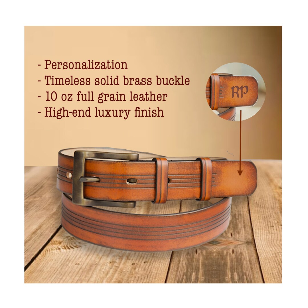 Mens Leather Belt Full Grain Leather Belt With Solid Brass Buckle
