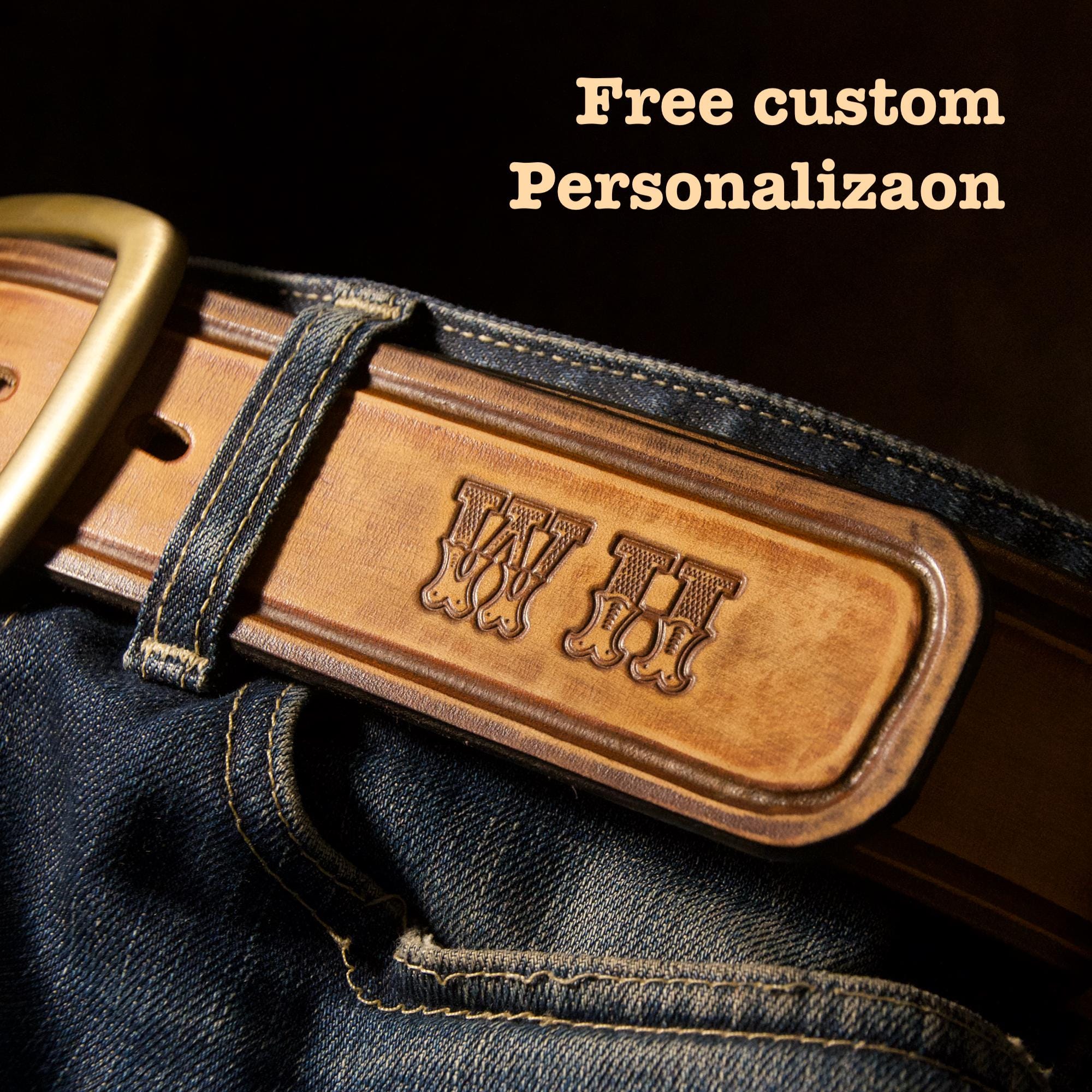 Full Grain Leather Belt: Solid Brass Buckle, Personalized  display picture 1