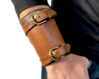 Leather wrist wallet for Men leather cuff Travel wallet 3rd anniversary gift for husband