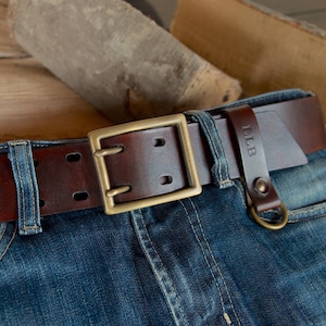 Full Grain Leather Garrison Belt: Personalized Mens Belt with Brass Buckle