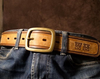 Full Grain Leather Belt: Solid Brass Buckle, Personalized Western Style