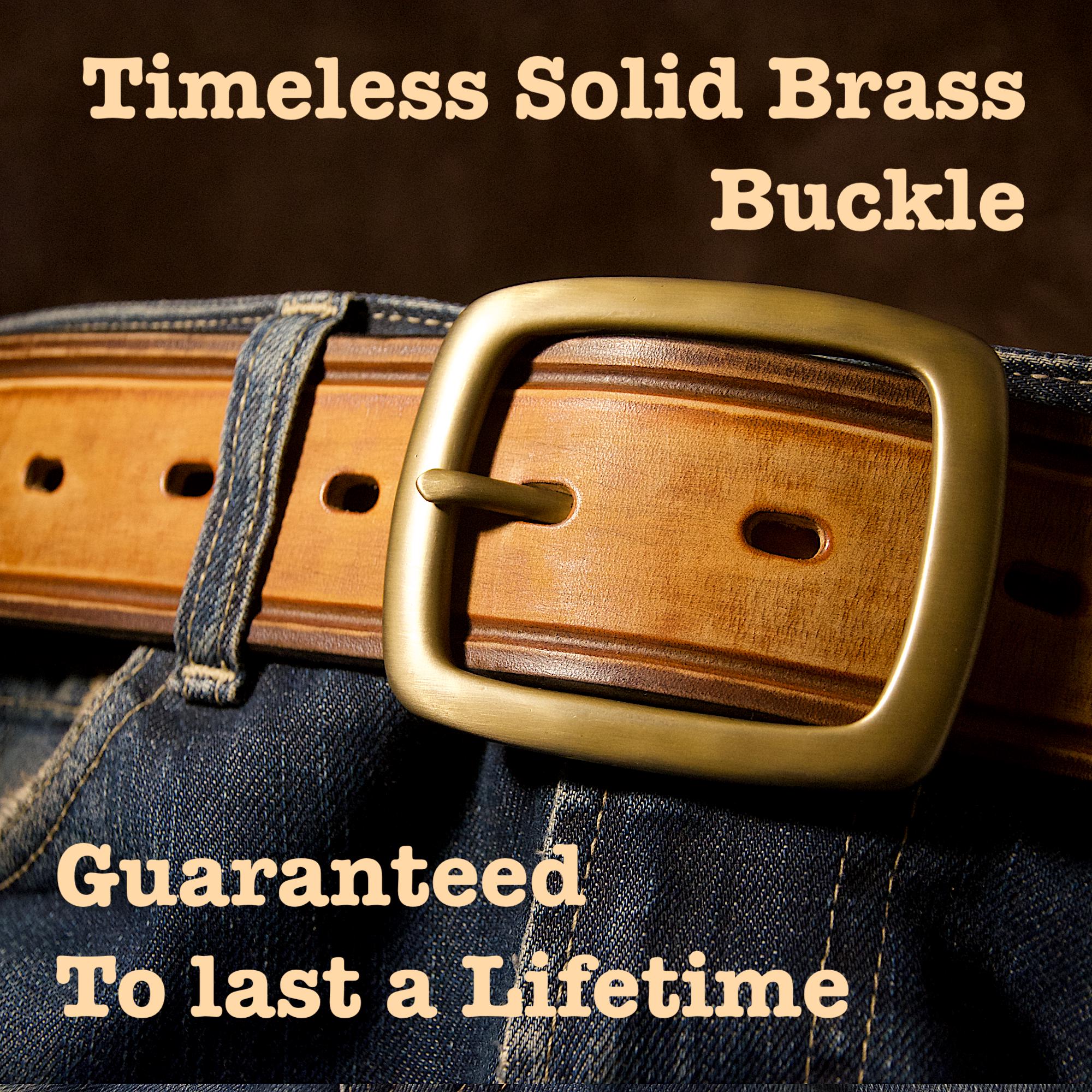 Western Full Grain Casual Leather‎ Belt Polished Solid Brass Buckle 49\