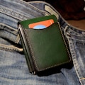 Leather wallet for men, bifold wallet with full size cash compartment product logo
