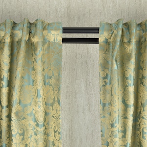 Cordoba Luxury Gilded Modern Drapes. Custom Gilded Drapes, Curtains, Panels. Heading Types.