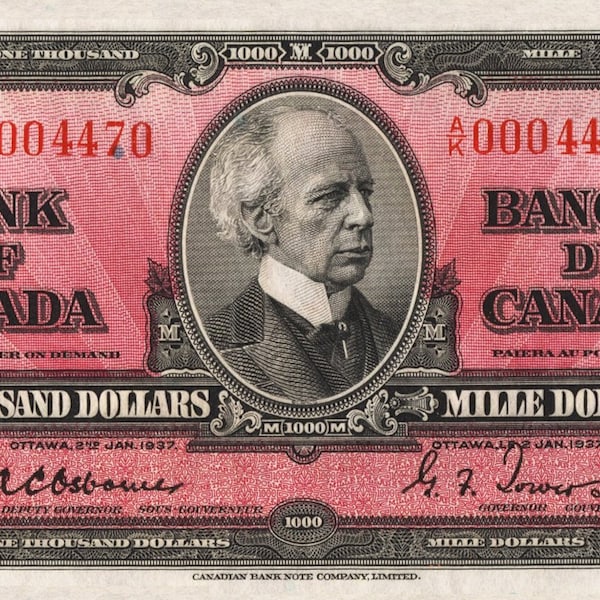 1000 dollars Canada 1937 CANADA U.S.A. - Reply