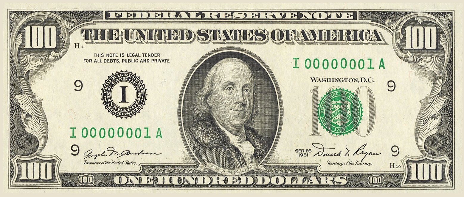 Real hundred dollar bill best sale