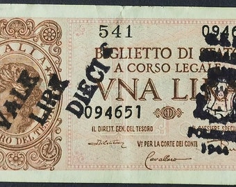 ITALY Lire 10 on Lire 1 of 1944 C.L.N. Ariano Polesine - AUTHENTIC - R3