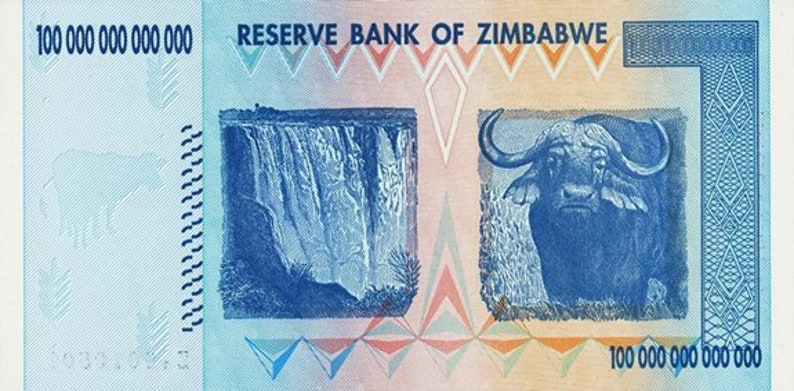 100 Billionen Dollar Zimbabwe Reserve Bank of Zimbabwe 2008 Replik Bild 2
