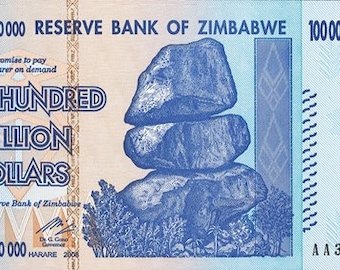 100 000 milliards de dollars Banque de réserve du Zimbabwe 2008 - Réplique
