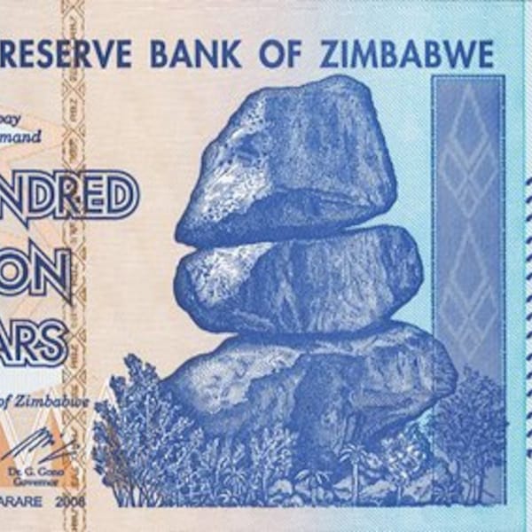 100 Billionen Dollar Zimbabwe Reserve Bank of Zimbabwe 2008 – Replik