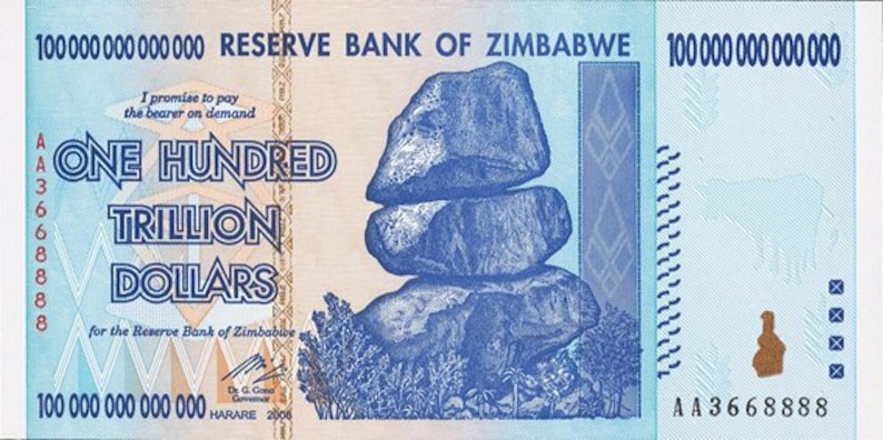 100 Billionen Dollar Zimbabwe Reserve Bank of Zimbabwe 2008 Replik Bild 1