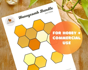 Könnte beinhalten: Digitaler Download eines Wabenmusters für Hobby- und kommerzielle Nutzung. Das Bild zeigt einen weißen Hintergrund mit einem Wabenmuster in Gelb- und Orangetönen.
