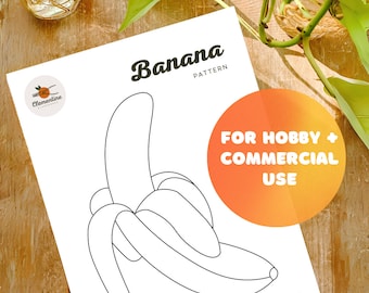 May include: A black and white line drawing of a banana, with the text "Banana Pattern" and "For Hobby + Commercial Use" on the page.