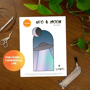 UFO & Moon Stained Glass Pattern // DIGITAL DOWNLOAD