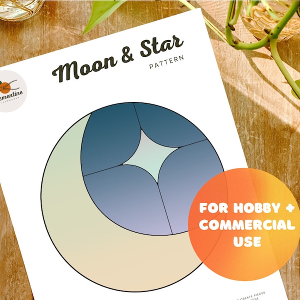 Moon & Star Stained Glass Pattern // Digital Download