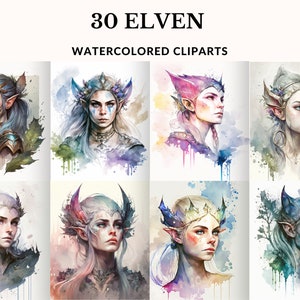 Watercolor Elf Clipart Elven Painting Female Elf Portrait Elf Queen Clipart Fantasy Clipart Transparent Background Female Portrait