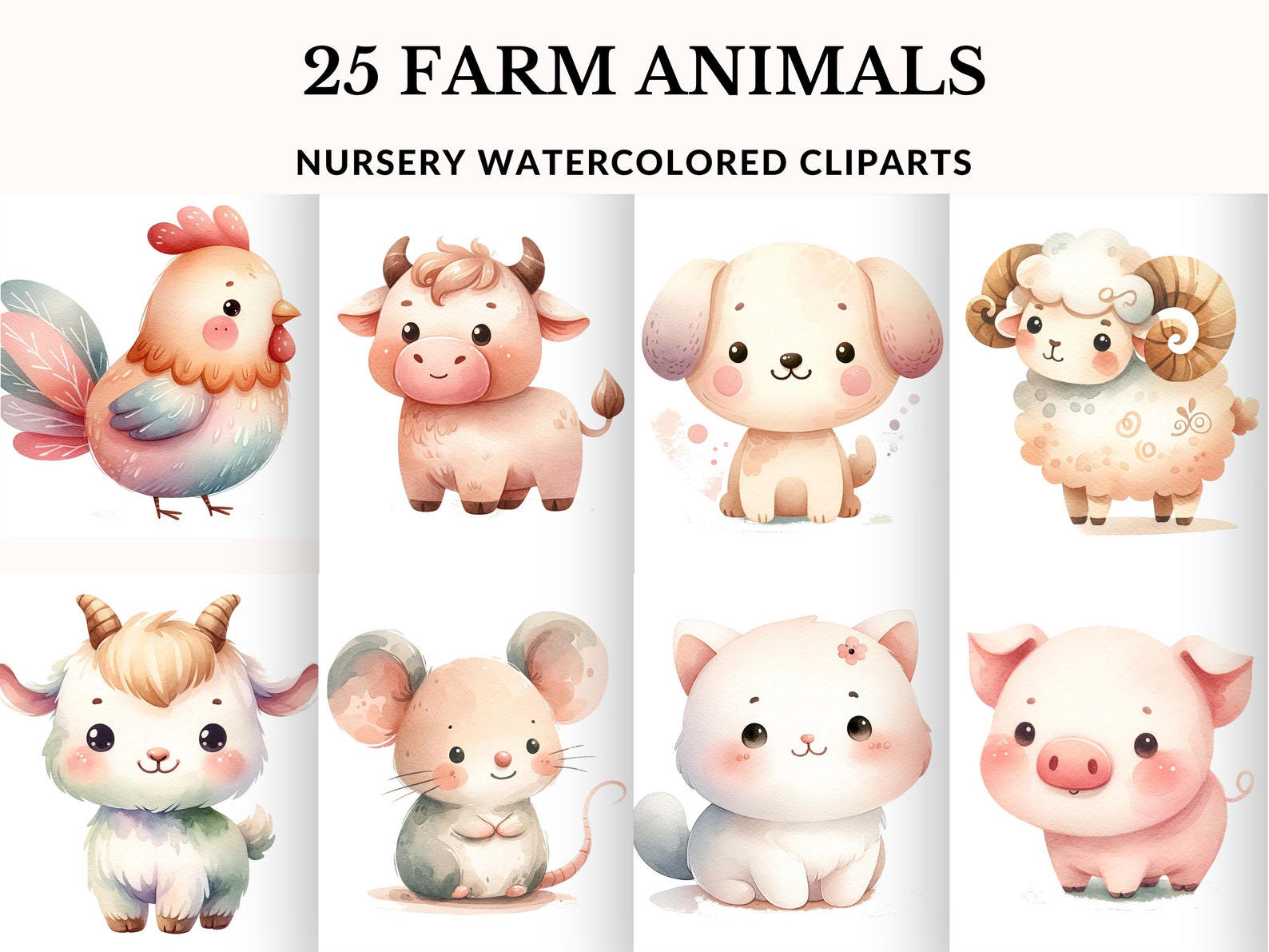 Cute Animal Clipart Farm Animals Watercolor Digital Clipart, Farm ...