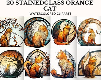 Stained Glass Orange Cat Clipart Cat Clipart Orange Cat Clipart Fantasy Digital Art Cat Portrait on Stained Glass Digital Clipart Orange Cat