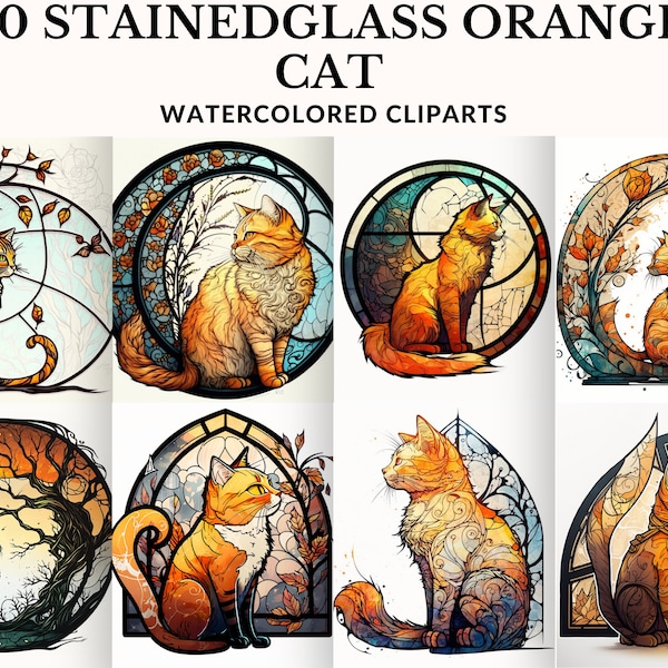 Stained Glass Orange Cat Clipart Cat Clipart Orange Cat Clipart Fantasy Digital Art Cat Portrait on Stained Glass Digital Clipart Orange Cat