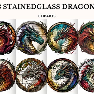 Stained Glass Dragon Fantasy Clipart Stained Glass Clipart Digital Art Dragon Clipart Transparent Background Commercial Dragon Portrait Art
