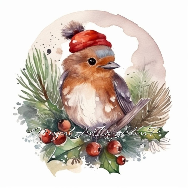 Robin Print, Bird Digital Art Set of 12 High Quality
